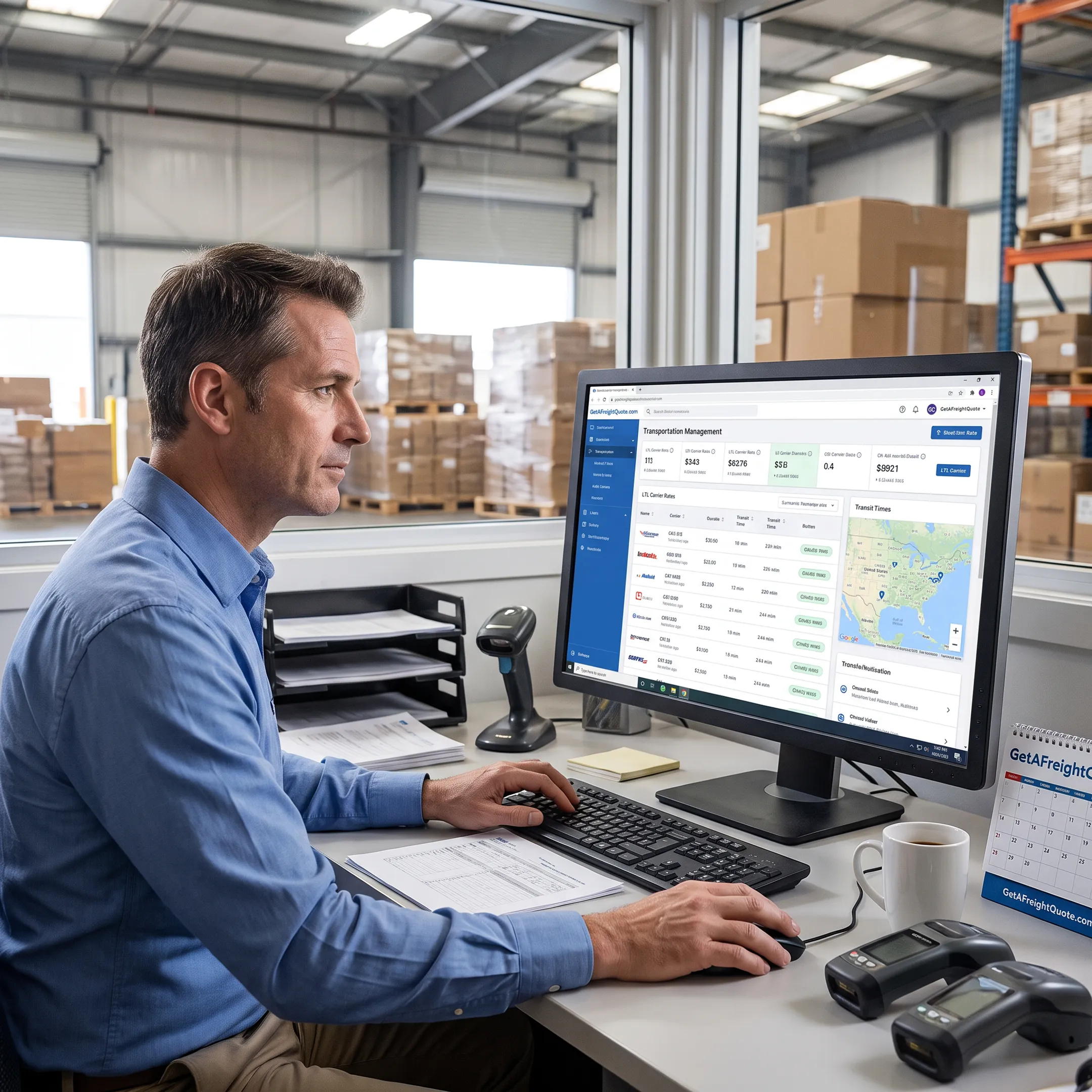 Freight manager comparing LTL carrier rates online