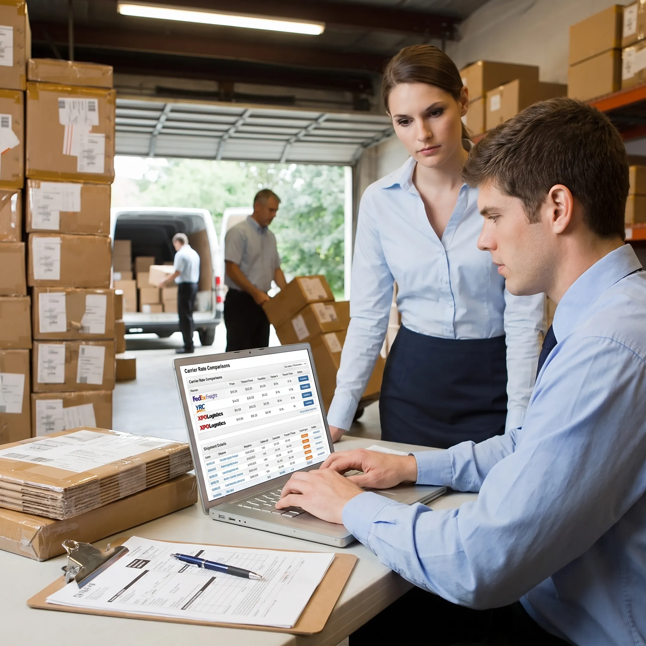 Shipping manager comparing carrier freight rates