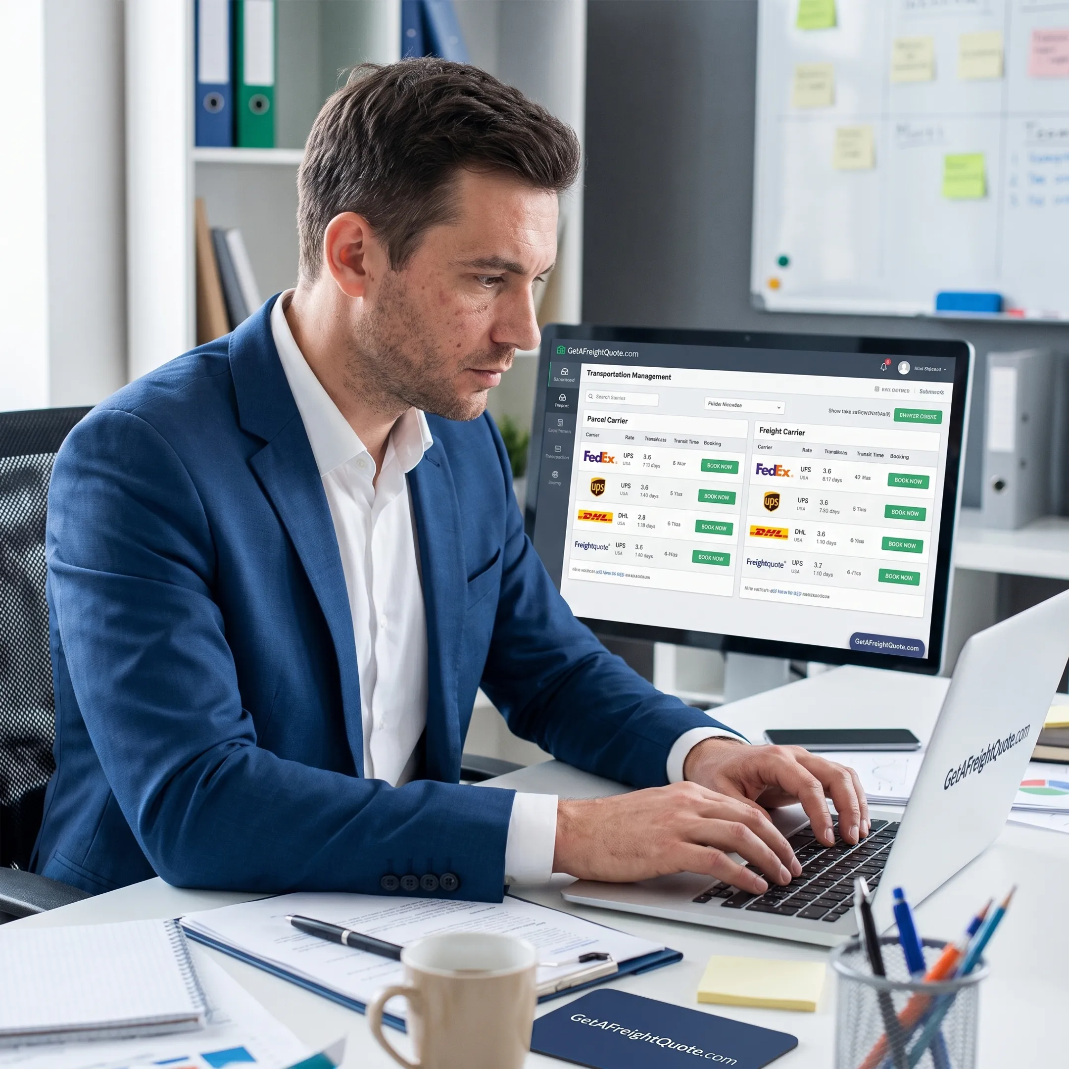 Shipping professional comparing carrier rates