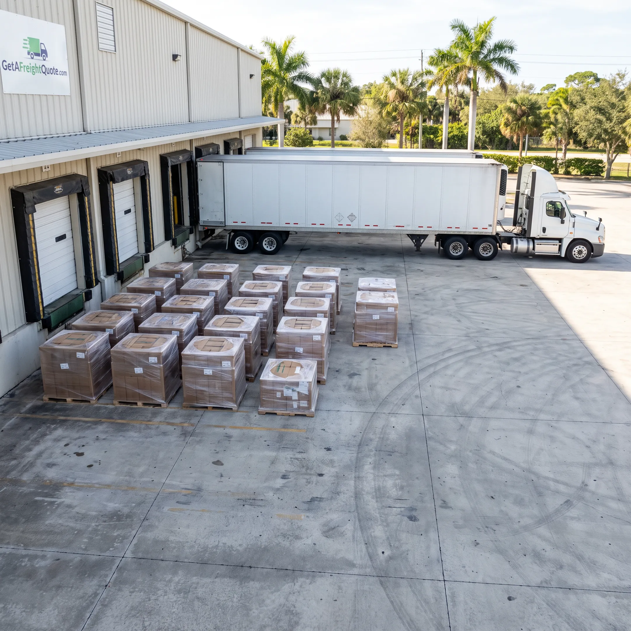 Palletized freight prepared for LTL pickup