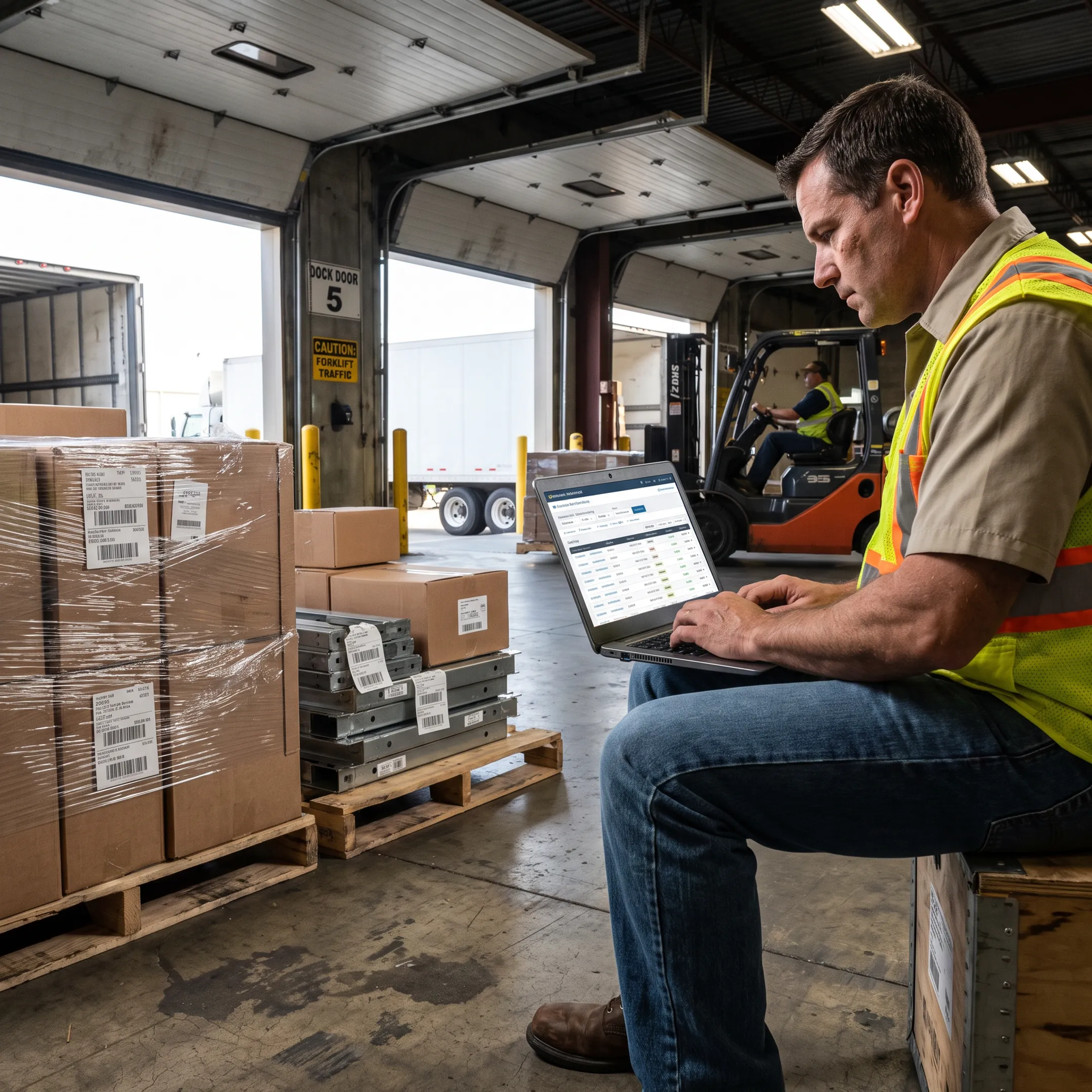 Business shipper comparing freight rates on a laptop