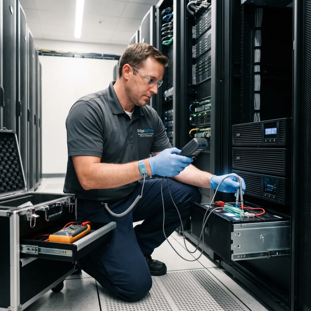 UPS technician testing backup power equipment