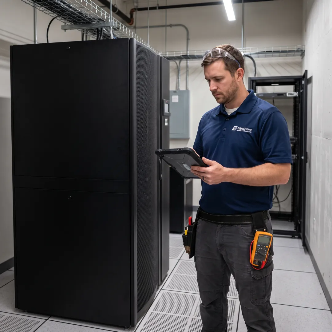 UPS technician reviewing battery health data