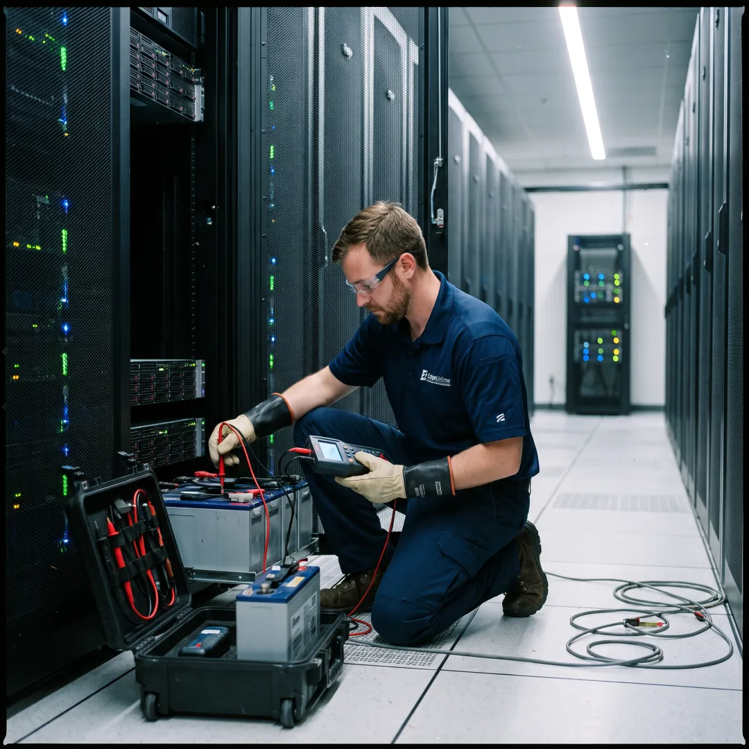 Technician testing UPS battery runtime