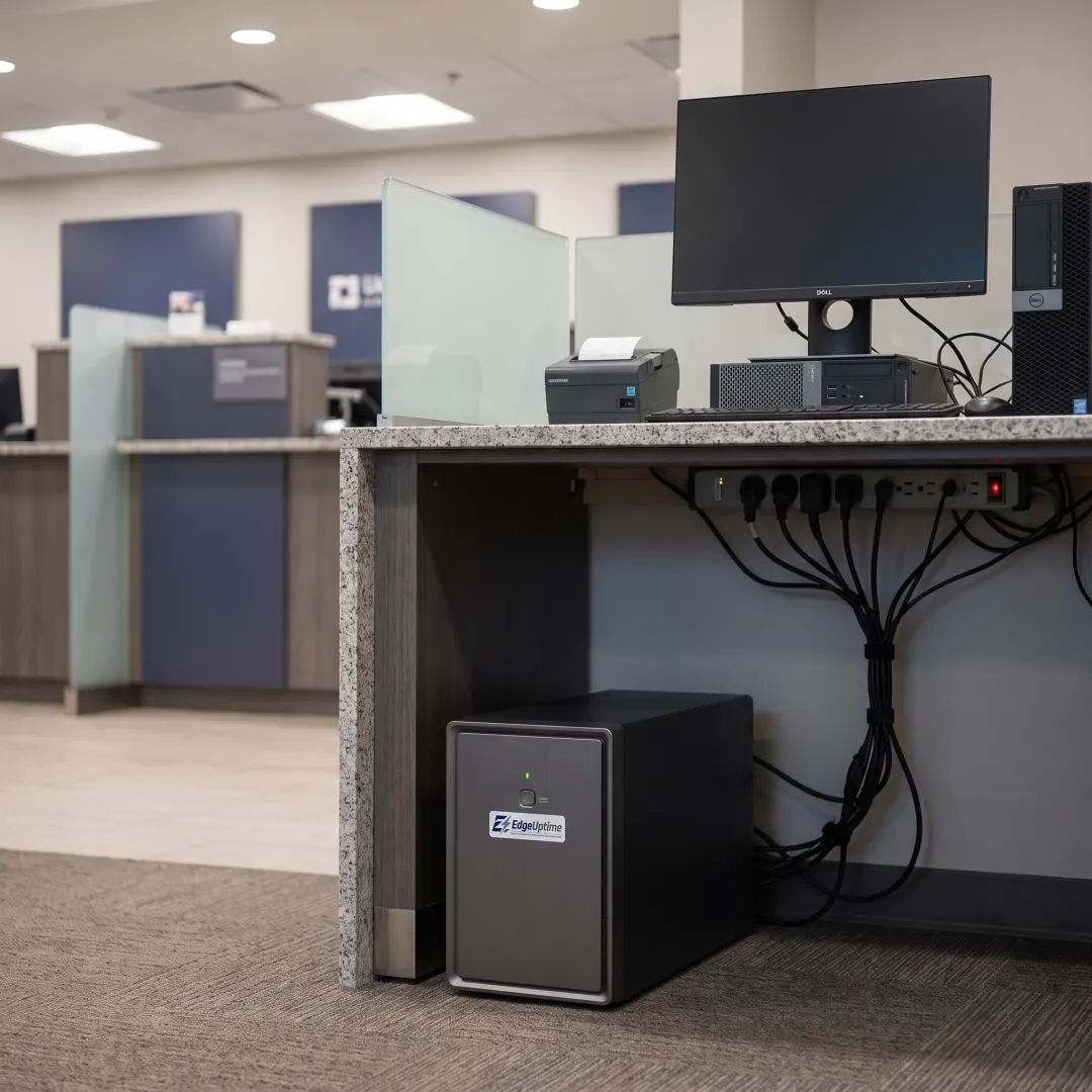 Bank teller station with computer and hardware