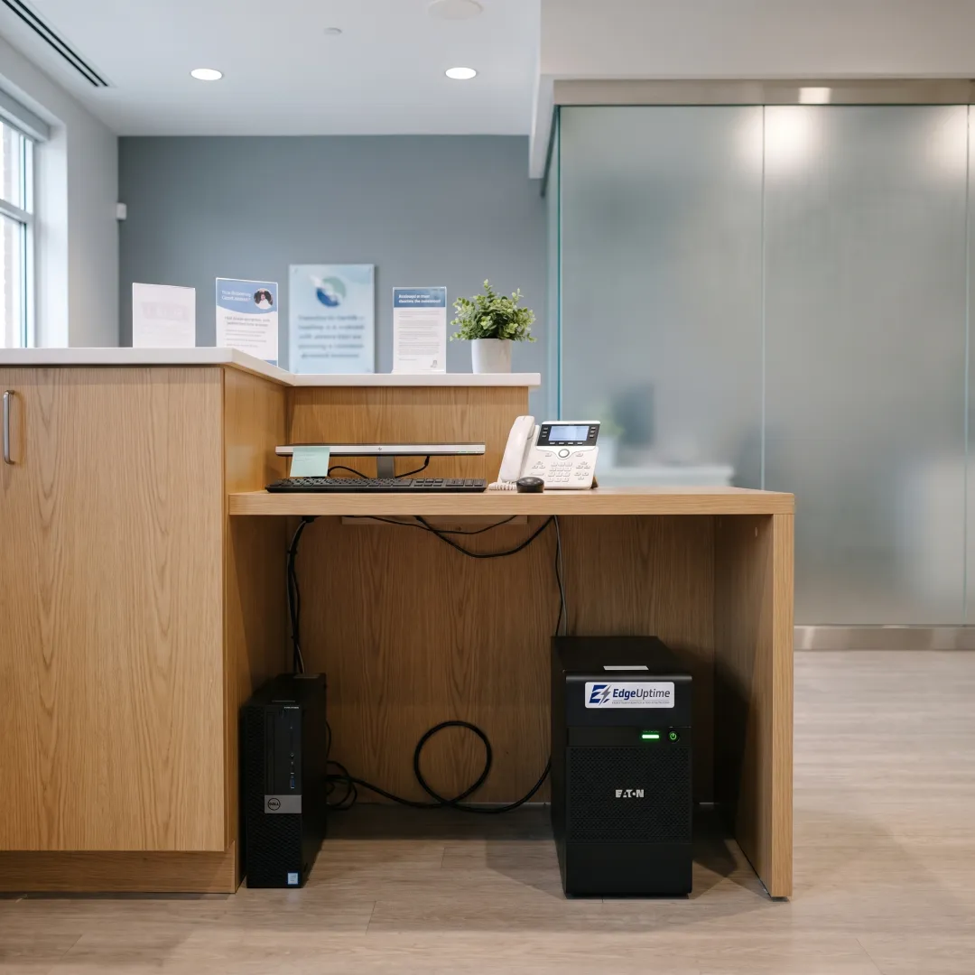 Medical clinic reception desk with computer