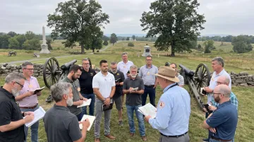 Corporate leadership team training on historic Gettysburg battlefield grounds
