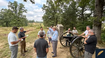 Leadership team participating in immersive Gettysburg battlefield training program