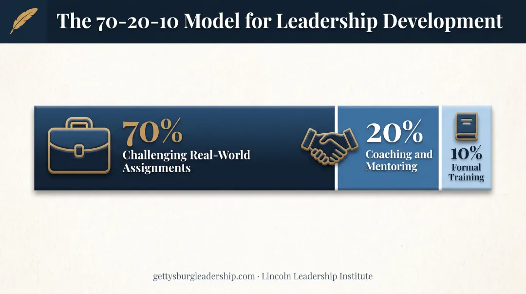 70-20-10 leadership development model breakdown with percentages
