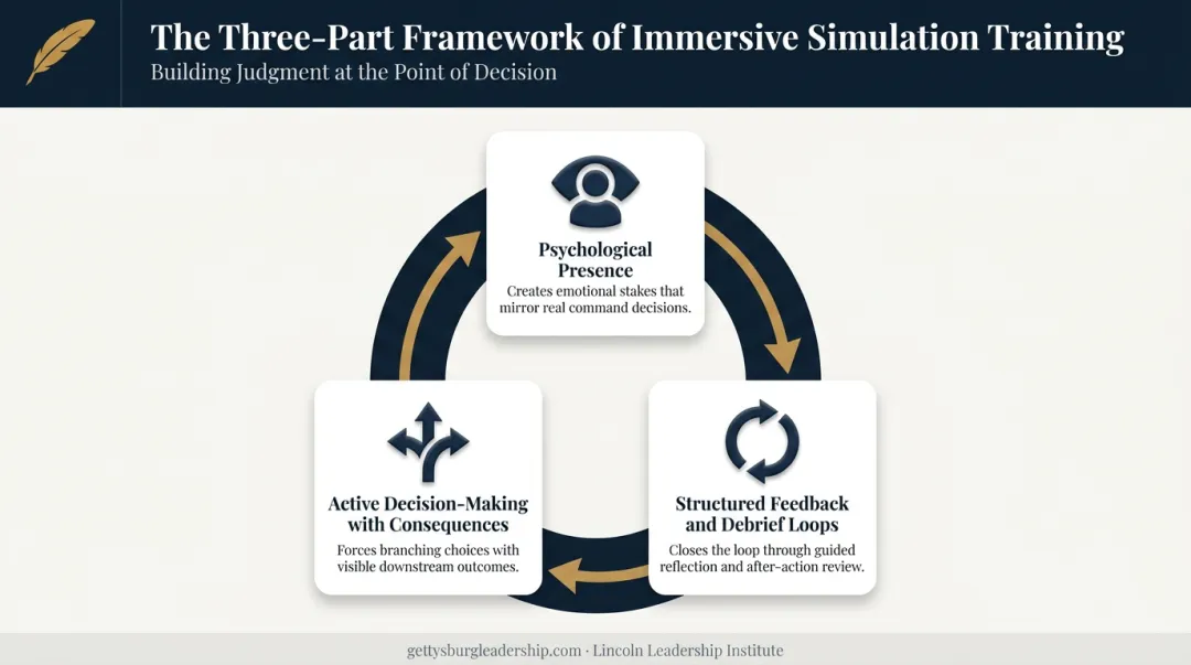 Three core elements framework of immersive simulation training diagram