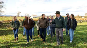 Executives participating in immersive leadership training at historic Gettysburg battlefield site