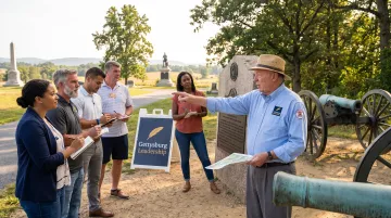 Executives touring Gettysburg battlefield during experiential leadership training session