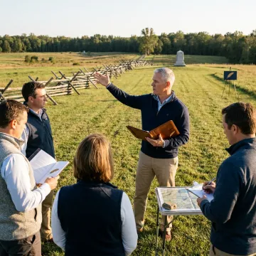 Facilitator guiding corporate leaders through an experiential leadership exercise
