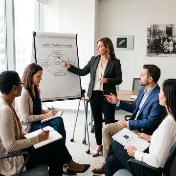 Facilitator guiding a workplace conflict resolution workshop