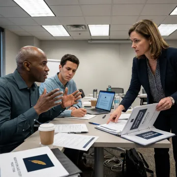 Executive leaders practicing negotiation in a facilitated workshop