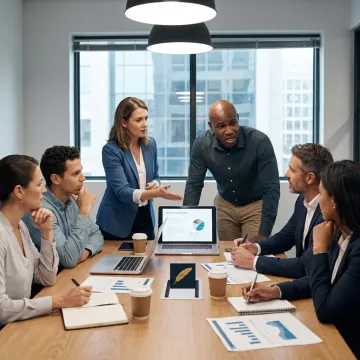 Facilitator coaching executives in communication exercises