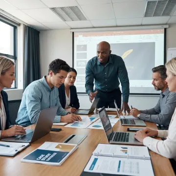 Corporate leadership team in sales negotiation training