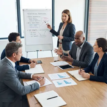 Executives practicing negotiation in a leadership workshop