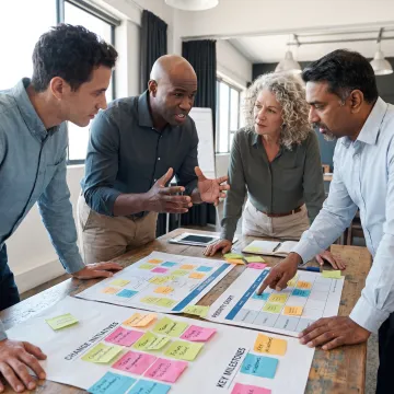 Leaders collaborating during change management training