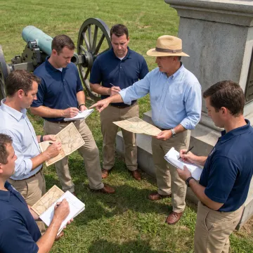 Facilitator guiding professionals through an experiential leadership exercise