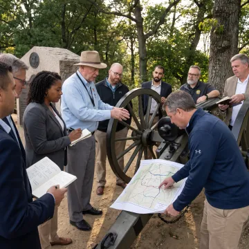 Leadership team participating in an outdoor strategic discussion