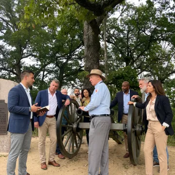 Leaders participating in an immersive outdoor leadership discussion