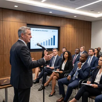 Executive delivering a confident presentation
