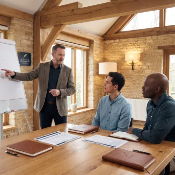 Leadership coach facilitating an executive discussion