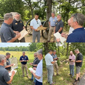 Corporate team participating in an outdoor leadership exercise
