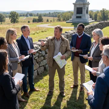 Facilitator leading corporate leaders through an experiential learning discussion