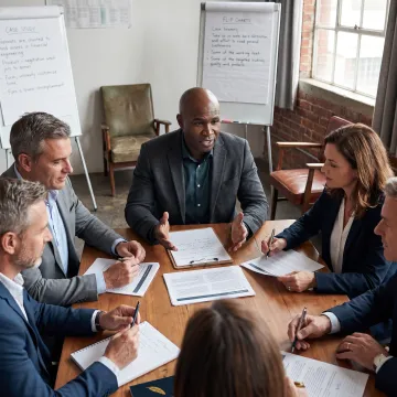Facilitator leading a business negotiation exercise
