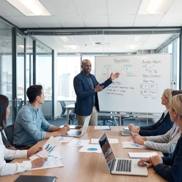Facilitator leading a negotiation training exercise