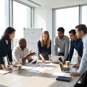 Leadership team collaborating during an immersive workshop