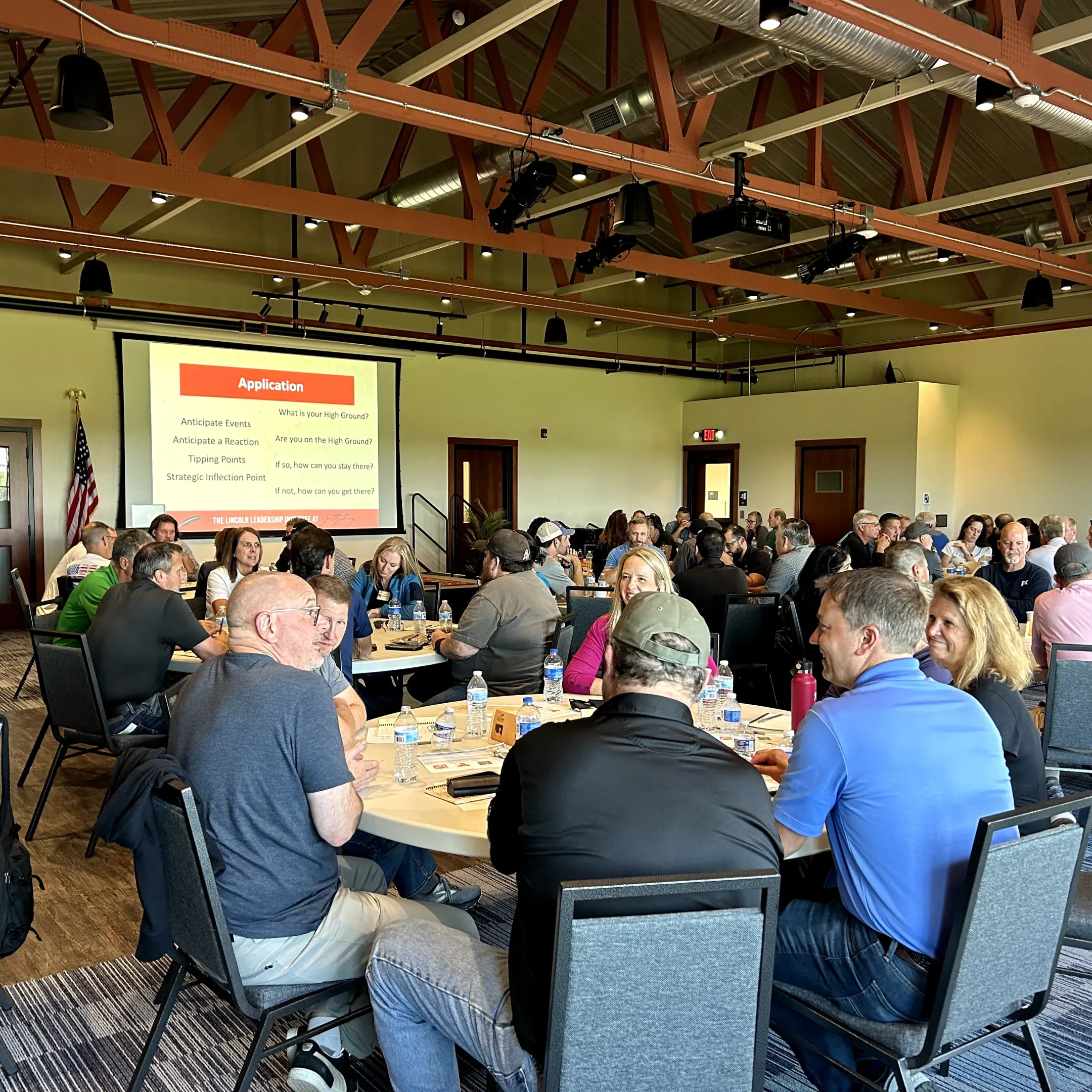 Facilitator leading executives through leadership training