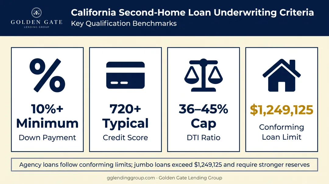California second-home mortgage underwriting requirements comparison chart