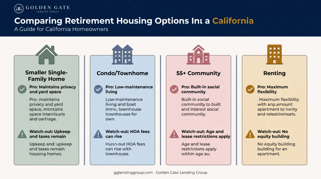 Comparison of retirement housing options including condos 55 plus communities and renting