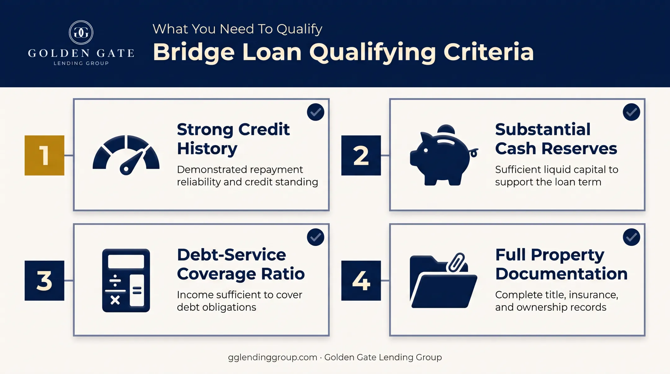 Four qualifying requirements checklist for two-property blanket loan approval