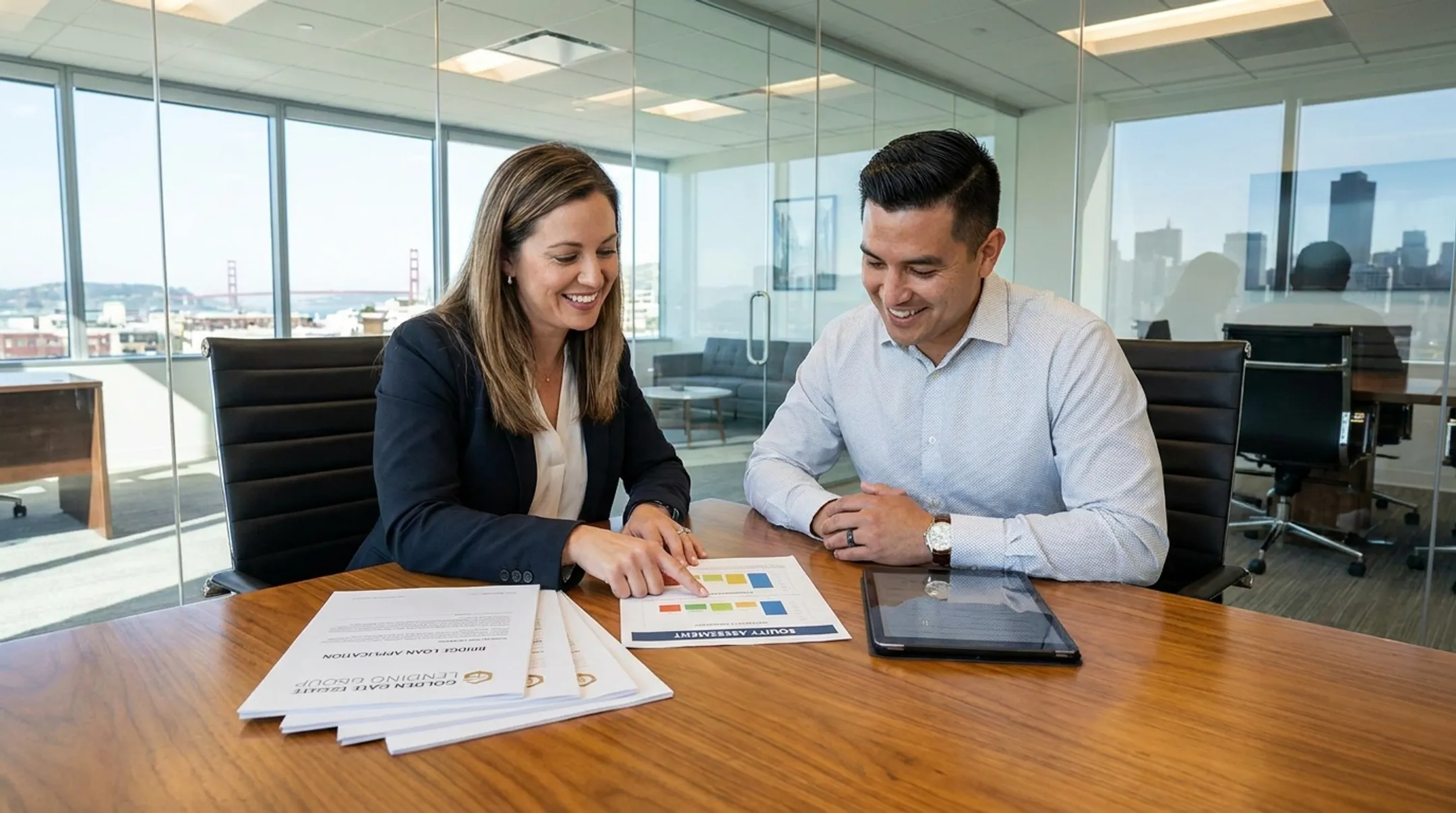 Golden Gate Lending Group loan officer reviewing bridge loan application documents