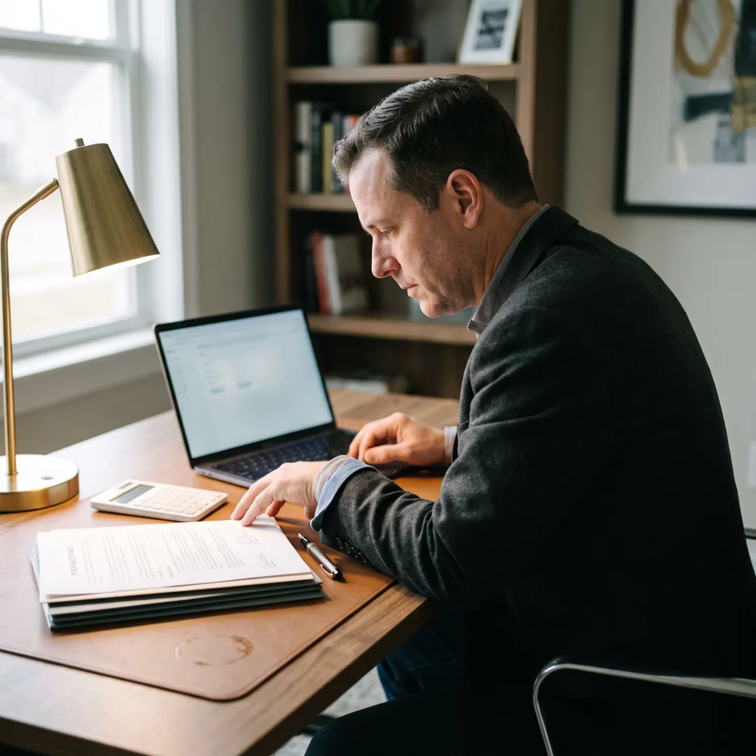 Loan specialist reviewing real estate financing documents