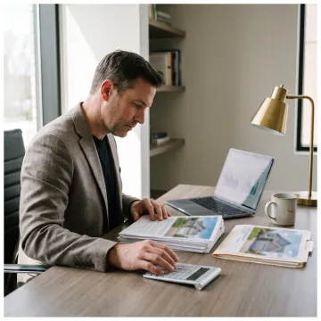Lending specialist reviewing bridge loan documents