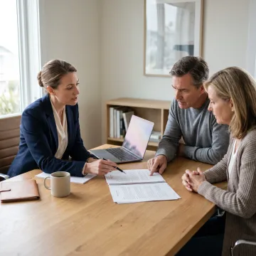 Lending advisor reviewing interim funding documents