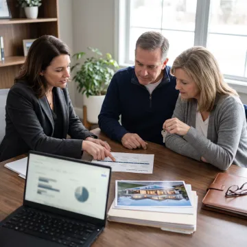 Advisor explaining bridge loan steps to homeowners