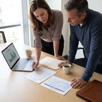 Loan officer reviewing bridge loan steps with homebuyer