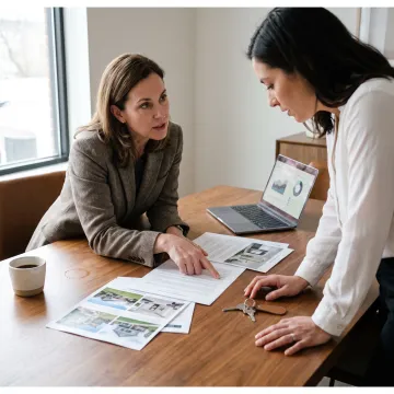 Advisor explaining bridge loan process to homebuyers