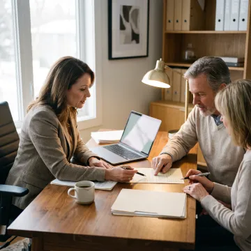 Loan advisor reviewing bridge financing documents