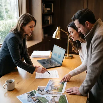 Bridge loan advisor reviewing home financing documents