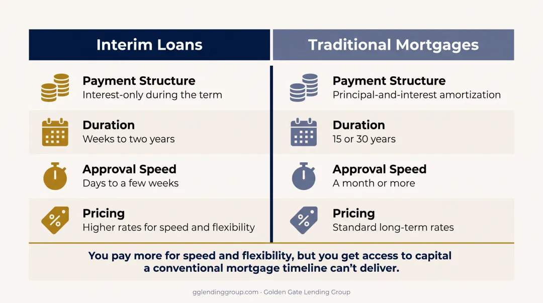 Interim loan versus traditional mortgage key differences comparison chart