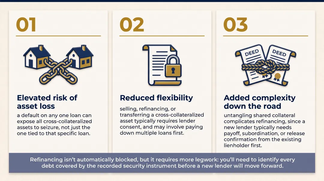 Benefits versus risks of cross-collateralization loan structures comparison chart