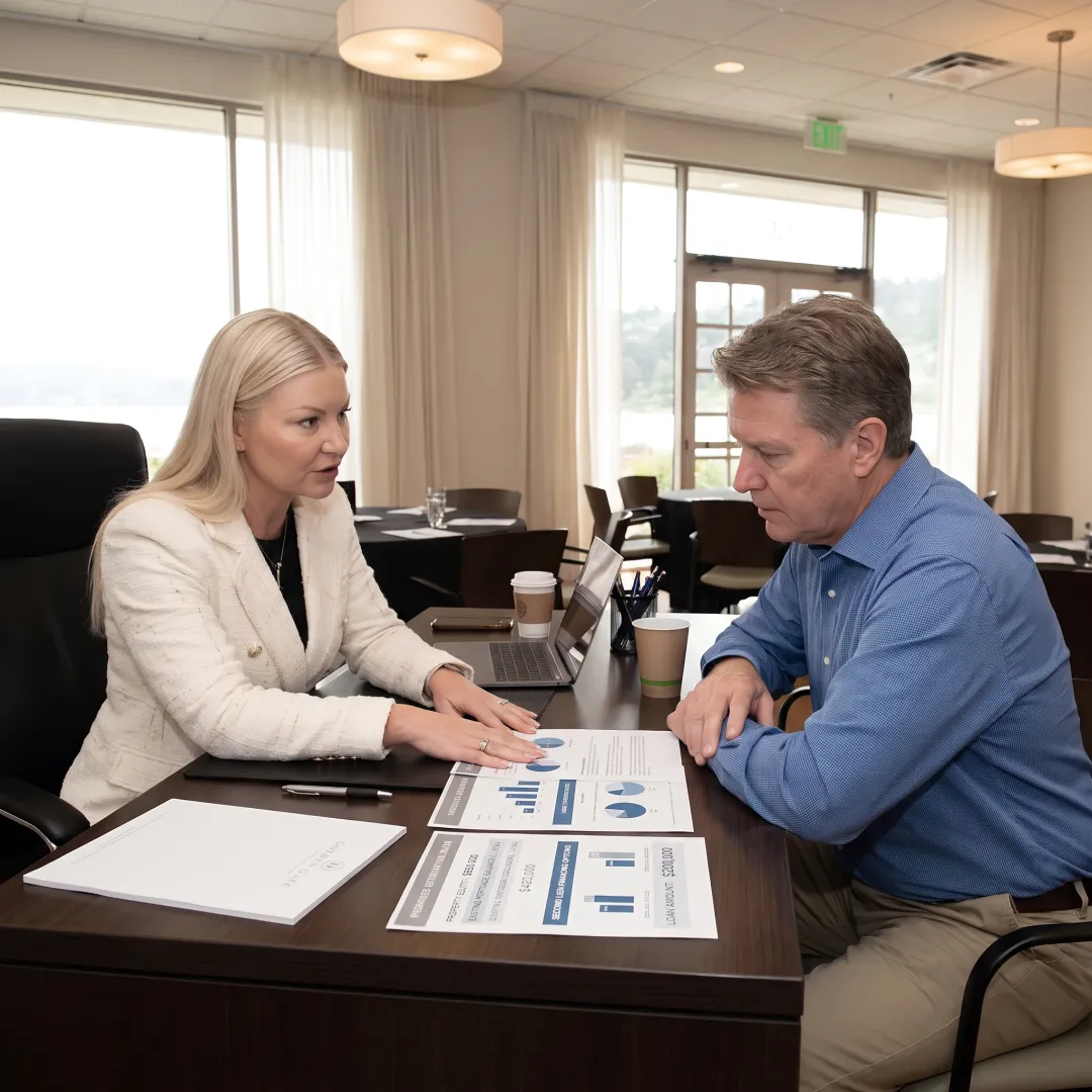 Lender reviewing a home equity financing plan