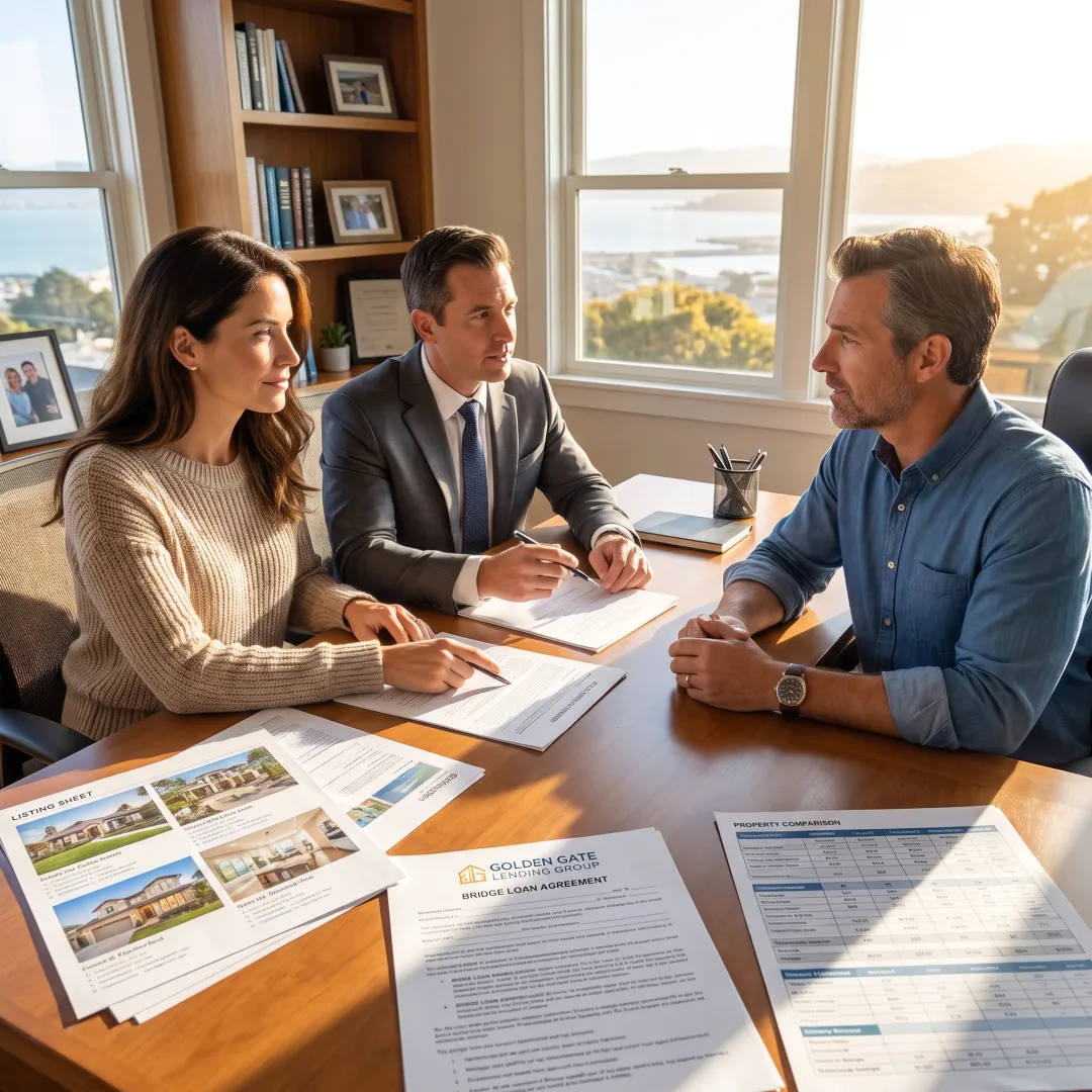 Couple reviewing bridge financing for a new home